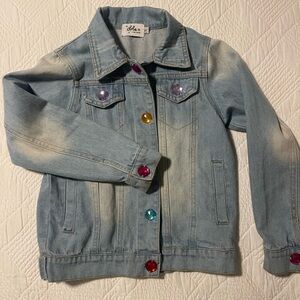 Lola + The Boys Light Blue Jean Jacket with Colorful Buttons